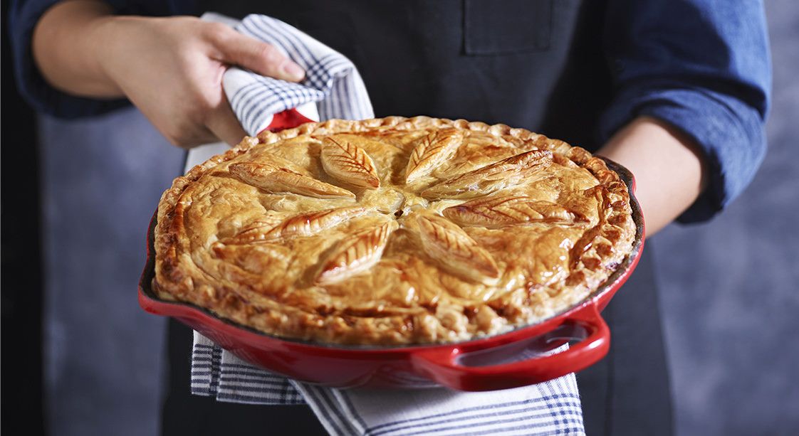 Enjoy this chicken and leek pie made in a glorious cast iron skillet.