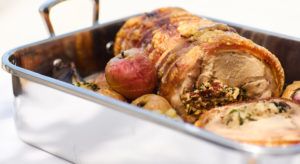 Porchetta with Sage & Fennel Stuffing & Roasted Apples