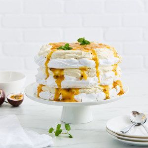 Triple Layered Pavlova with Pineapple, Passionfruit and Lemon Curd