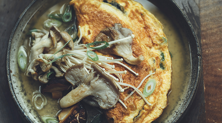 Nori omelette with miso mushroom broth by Jodie Vassallo