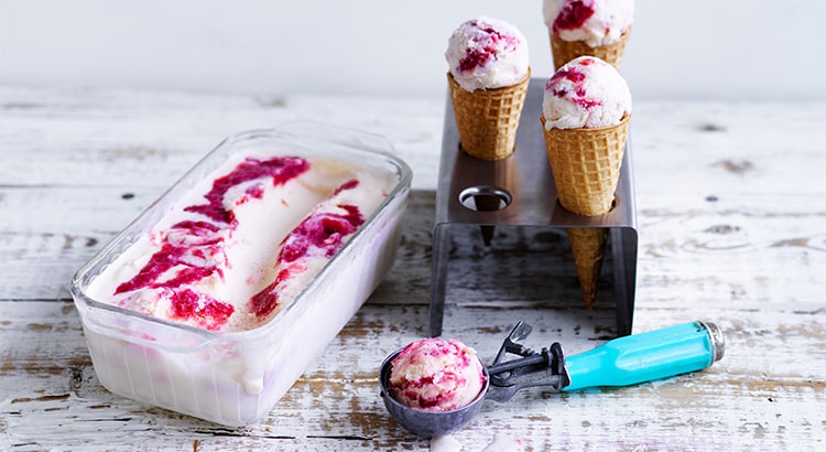 Coconut Ice Cream with Raspberry Swirl