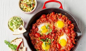 Mexican-style baked eggs on toast